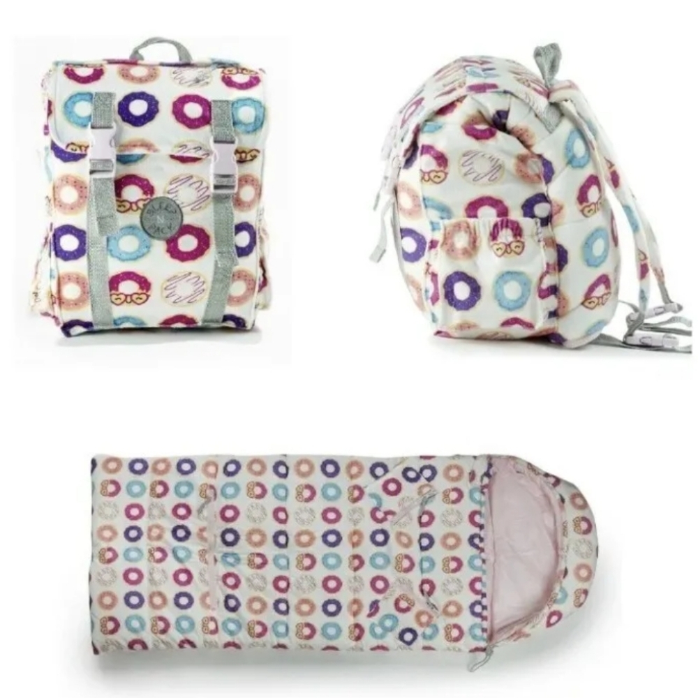NEW Kids Mimish Designs NY Sleep n Pack Sleeping Bag Backpack Donut Patternp